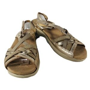 Hotter Maisie Strappy Sandals Womens Sz 7 Gold Gray Leather Made In England Boho